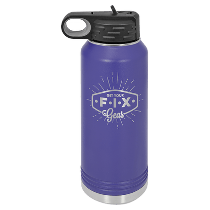 Purple 32 oz laser engraved custom logo water bottle with straw lid