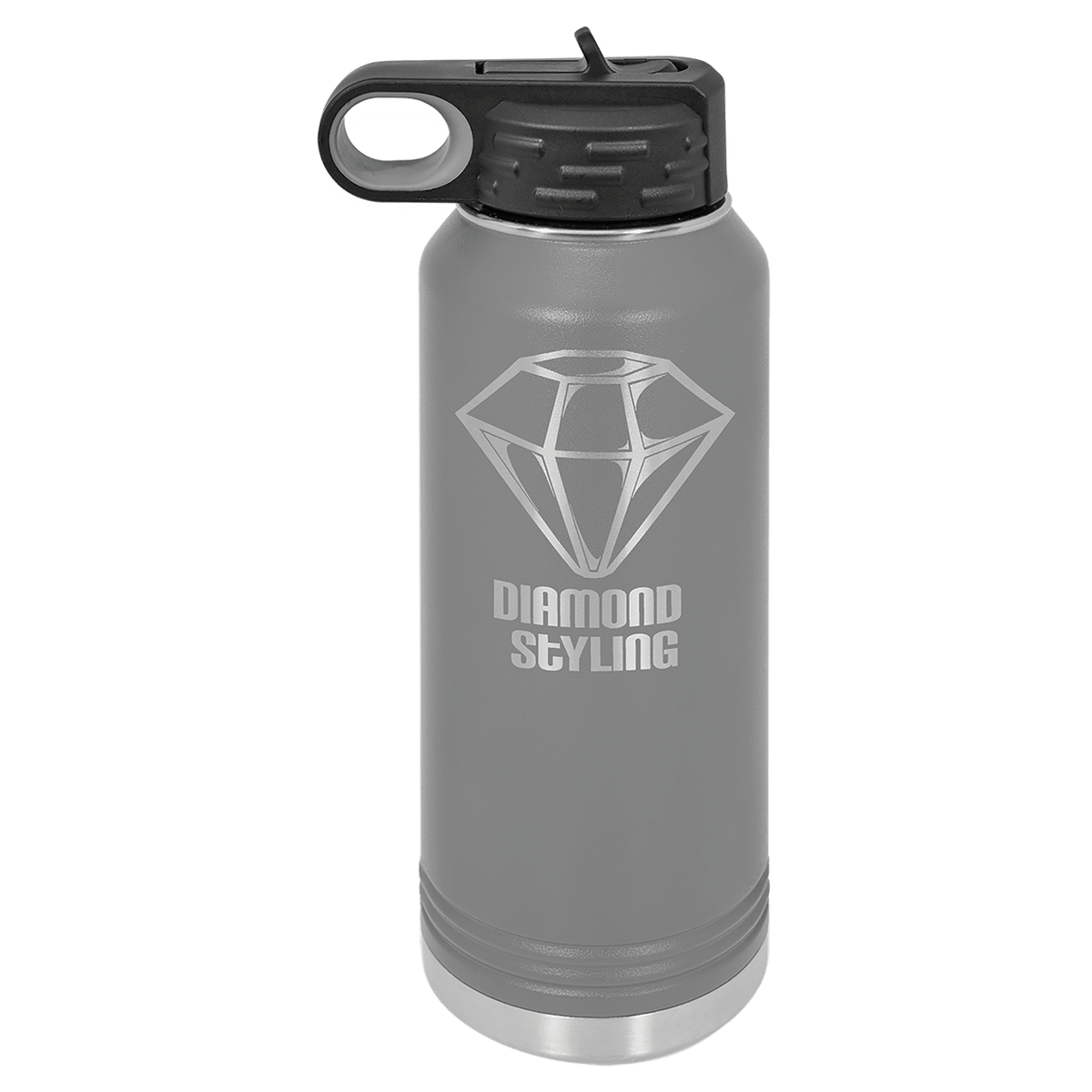 Dark Gray 32 oz laser engraved custom logo water bottle with straw lid