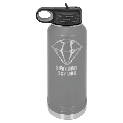 Dark Gray 32 oz laser engraved custom logo water bottle with straw lid