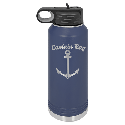Navy Blue 32 oz laser engraved custom logo water bottle with straw lid