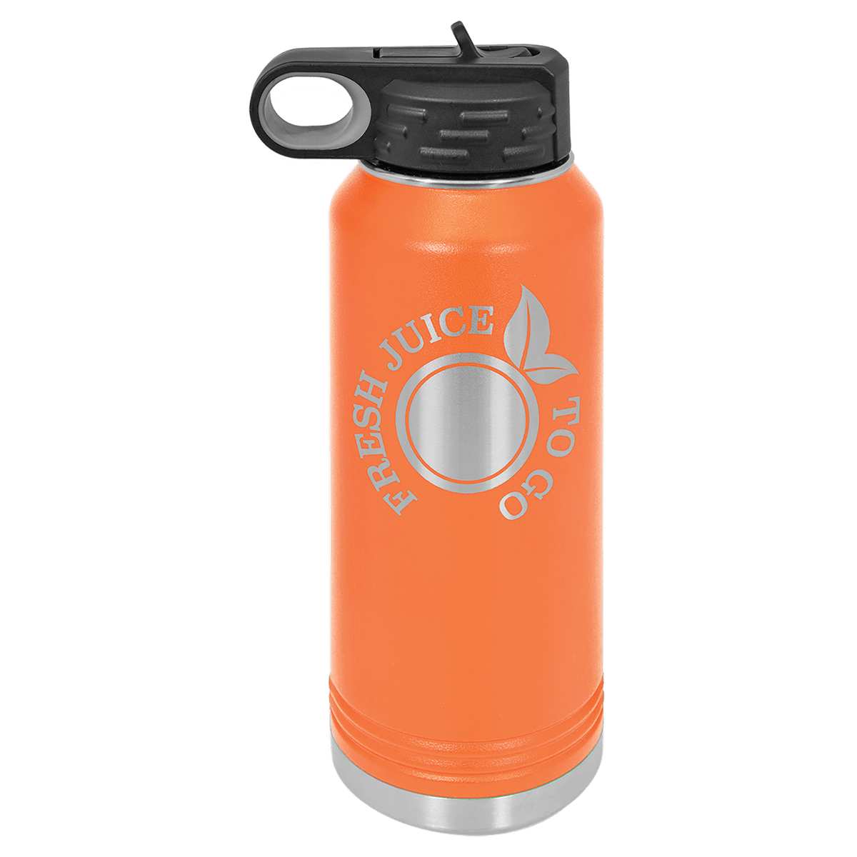 Orange 32 oz laser engraved custom logo water bottle with straw lid