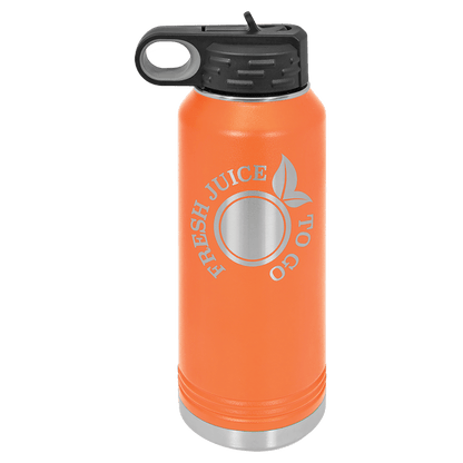 Orange 32 oz laser engraved custom logo water bottle with straw lid