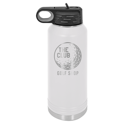 White 32 oz laser engraved custom logo water bottle with straw lid