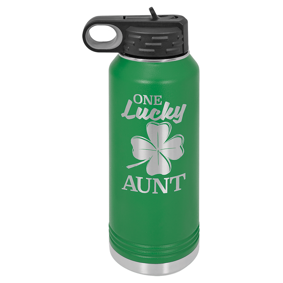 Green 32 oz laser engraved custom logo water bottle with straw lid