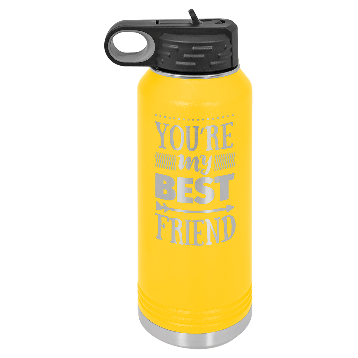 Yellow 32 oz laser engraved custom logo water bottle with straw lid
