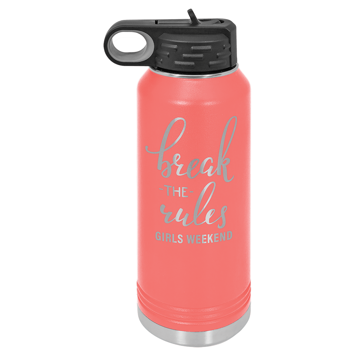 Coral 32 oz laser engraved custom logo water bottle with straw lid