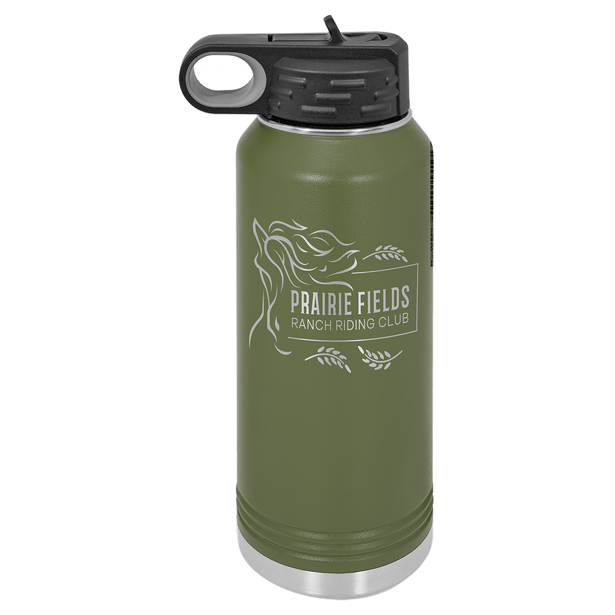 Olive Green 32 oz laser engraved custom logo water bottle with straw lid