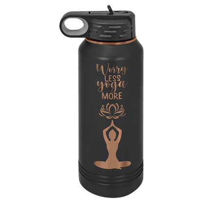 Black and Rose Gold 32 oz laser engraved custom logo water bottle with straw lid