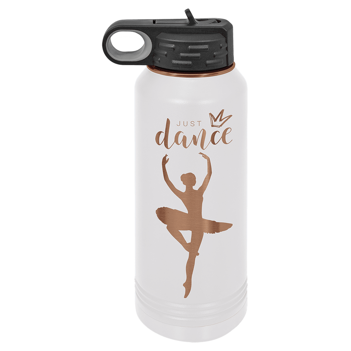 White and Rose Gold 32 oz laser engraved custom logo water bottle with straw lid