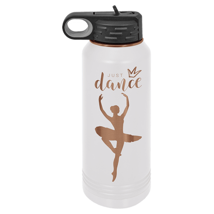 White and Rose Gold 32 oz laser engraved custom logo water bottle with straw lid