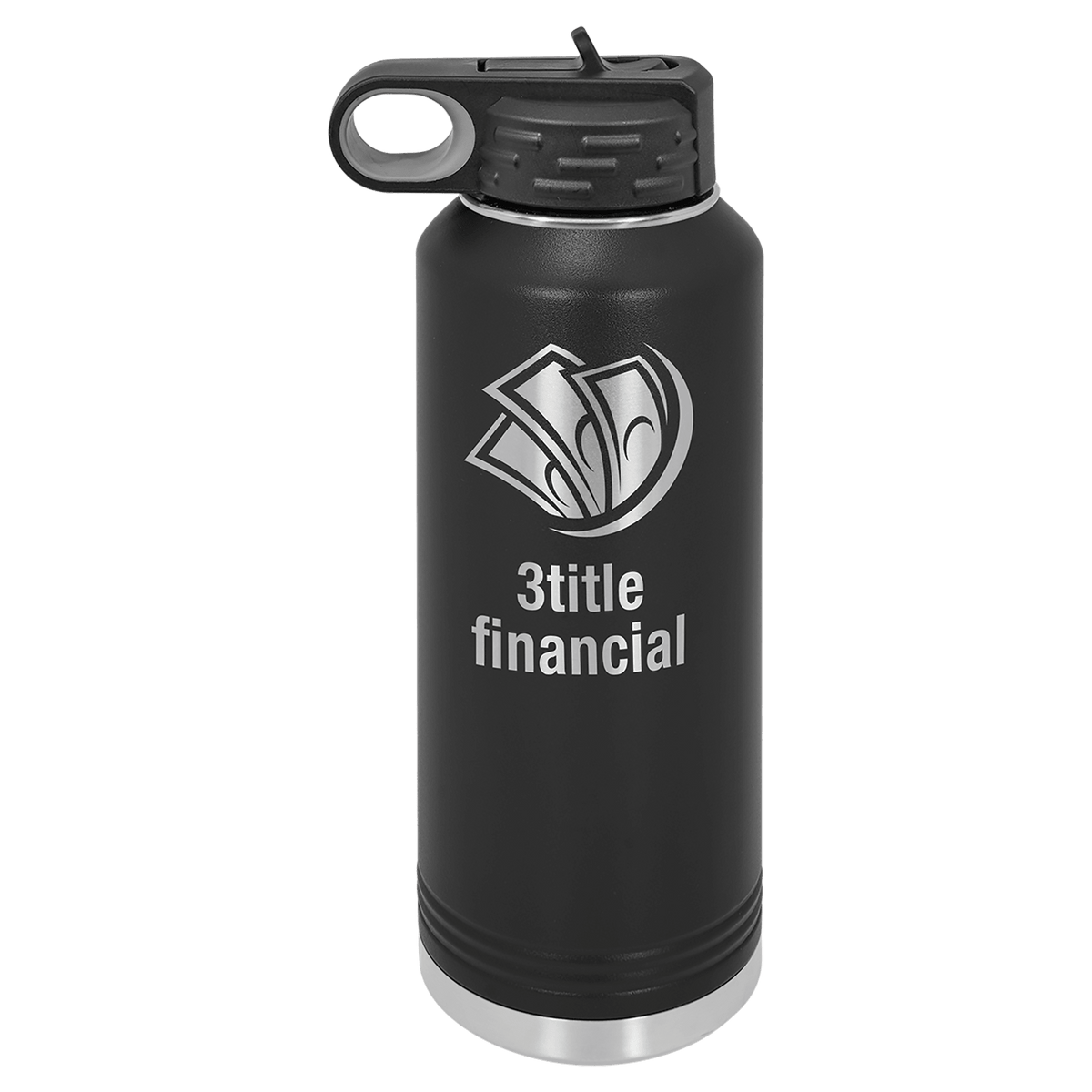 Black 40 oz laser engraved custom logo water bottle with straw lid