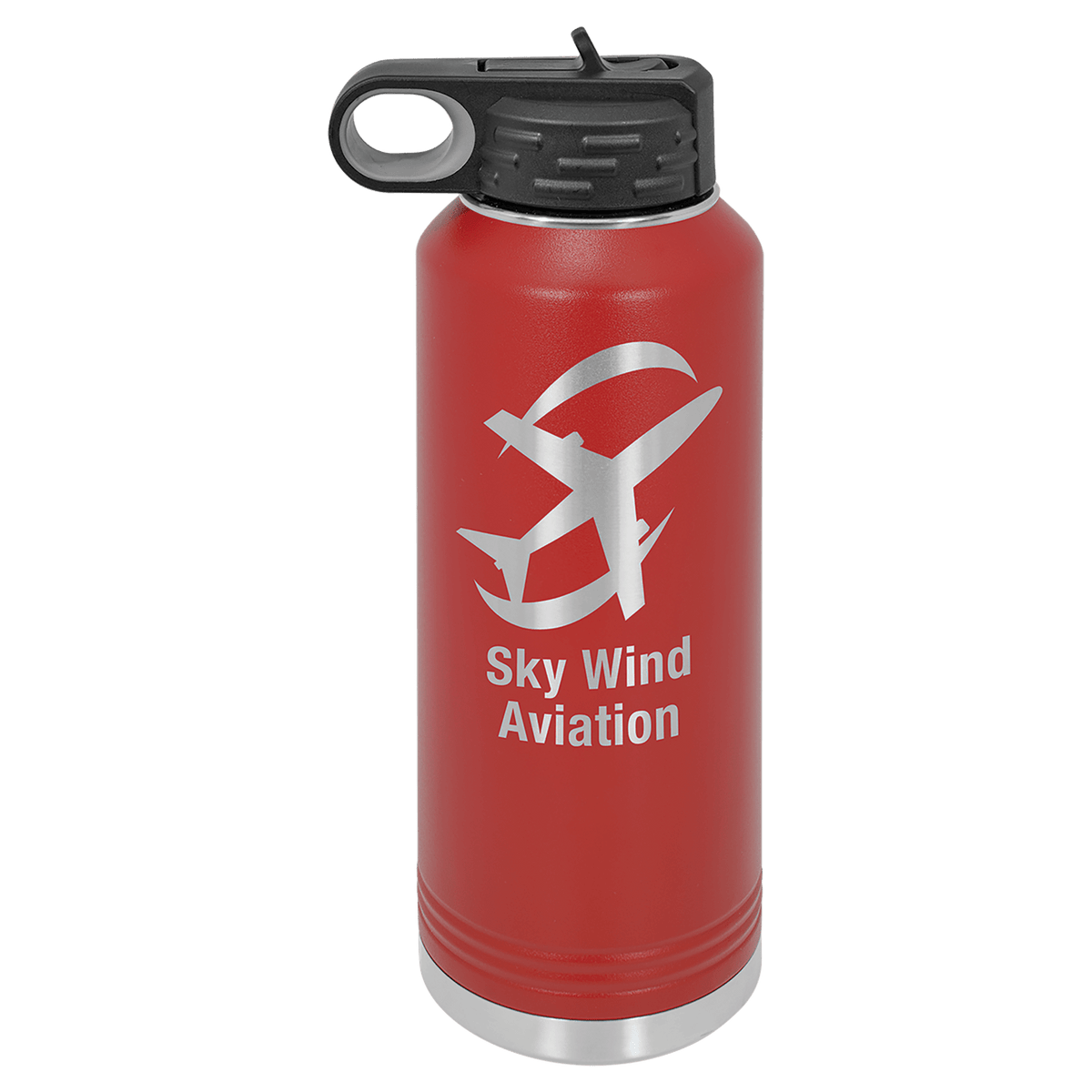 Red 40 oz laser engraved custom logo water bottle with straw lid