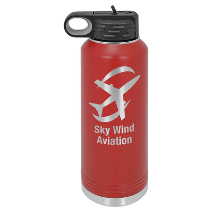 Red 40 oz laser engraved custom logo water bottle with straw lid