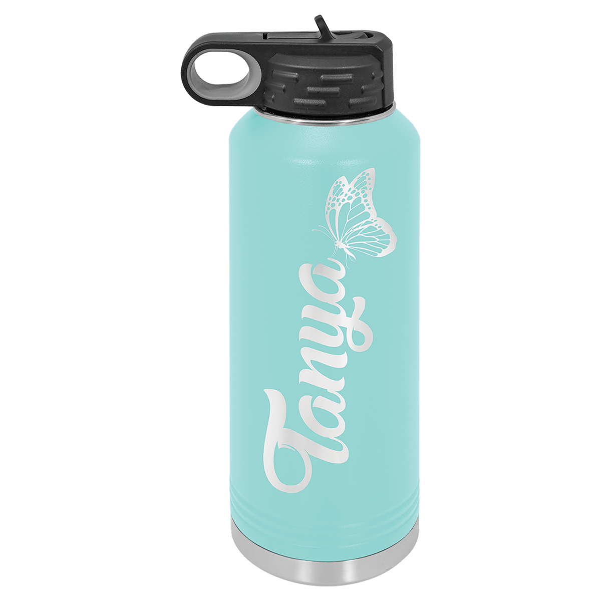 Teal 40 oz laser engraved custom logo water bottle with straw lid