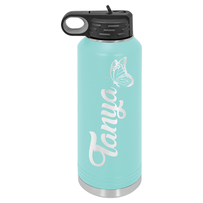 Teal 40 oz laser engraved custom logo water bottle with straw lid