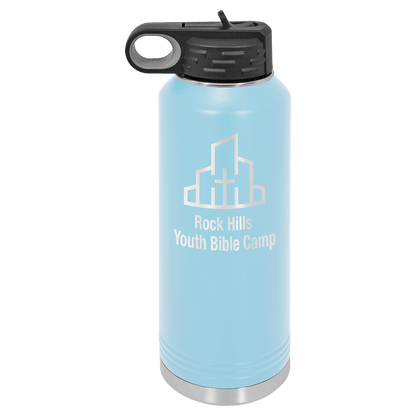 Light Blue 40 oz laser engraved custom logo water bottle with straw lid