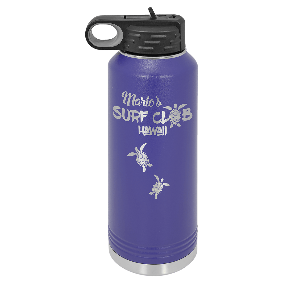 Purple 40 oz laser engraved custom logo water bottle with straw lid