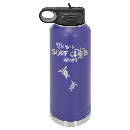 Purple 40 oz laser engraved custom logo water bottle with straw lid