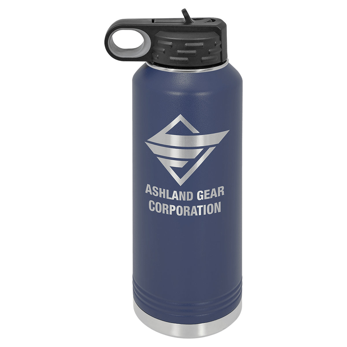 Navy Blue 40 oz laser engraved custom logo water bottle with straw lid