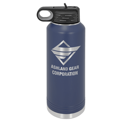 Navy Blue 40 oz laser engraved custom logo water bottle with straw lid