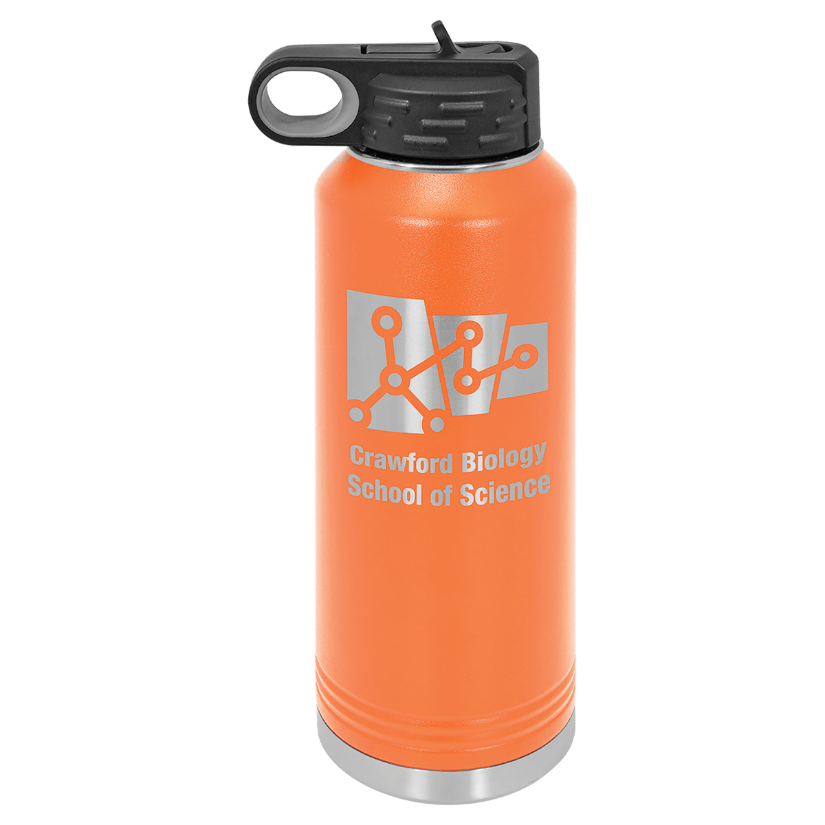 Orange 40 oz laser engraved custom logo water bottle with straw lid