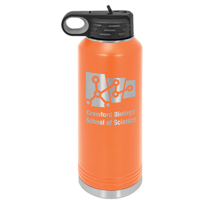 Orange 40 oz laser engraved custom logo water bottle with straw lid
