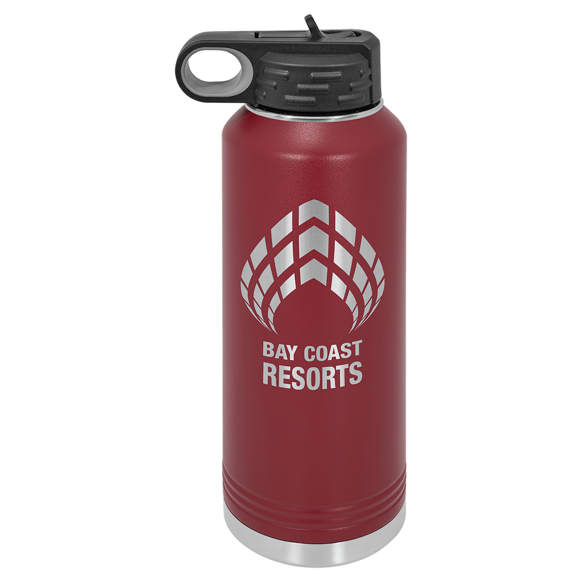 Maroon 40 oz laser engraved custom logo water bottle with straw lid