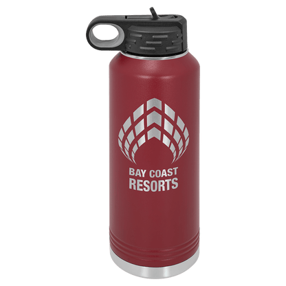 Maroon 40 oz laser engraved custom logo water bottle with straw lid