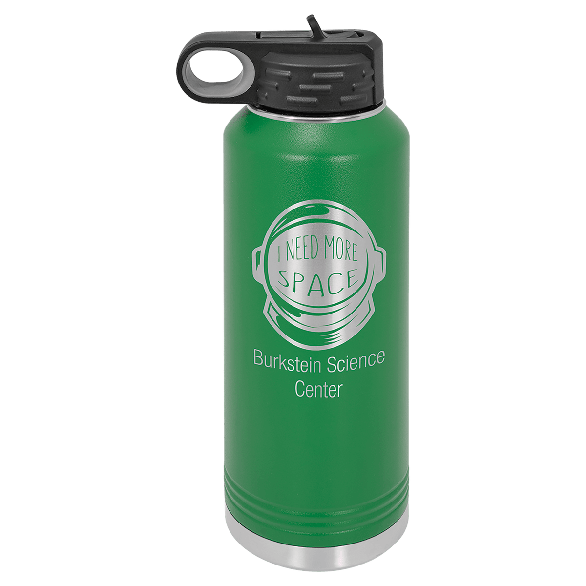 Green 40 oz laser engraved custom logo water bottle with straw lid