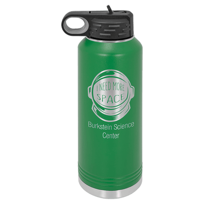 Green 40 oz laser engraved custom logo water bottle with straw lid
