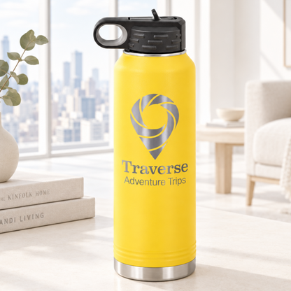 Yellow 40 oz laser engraved custom logo water bottle with straw lid