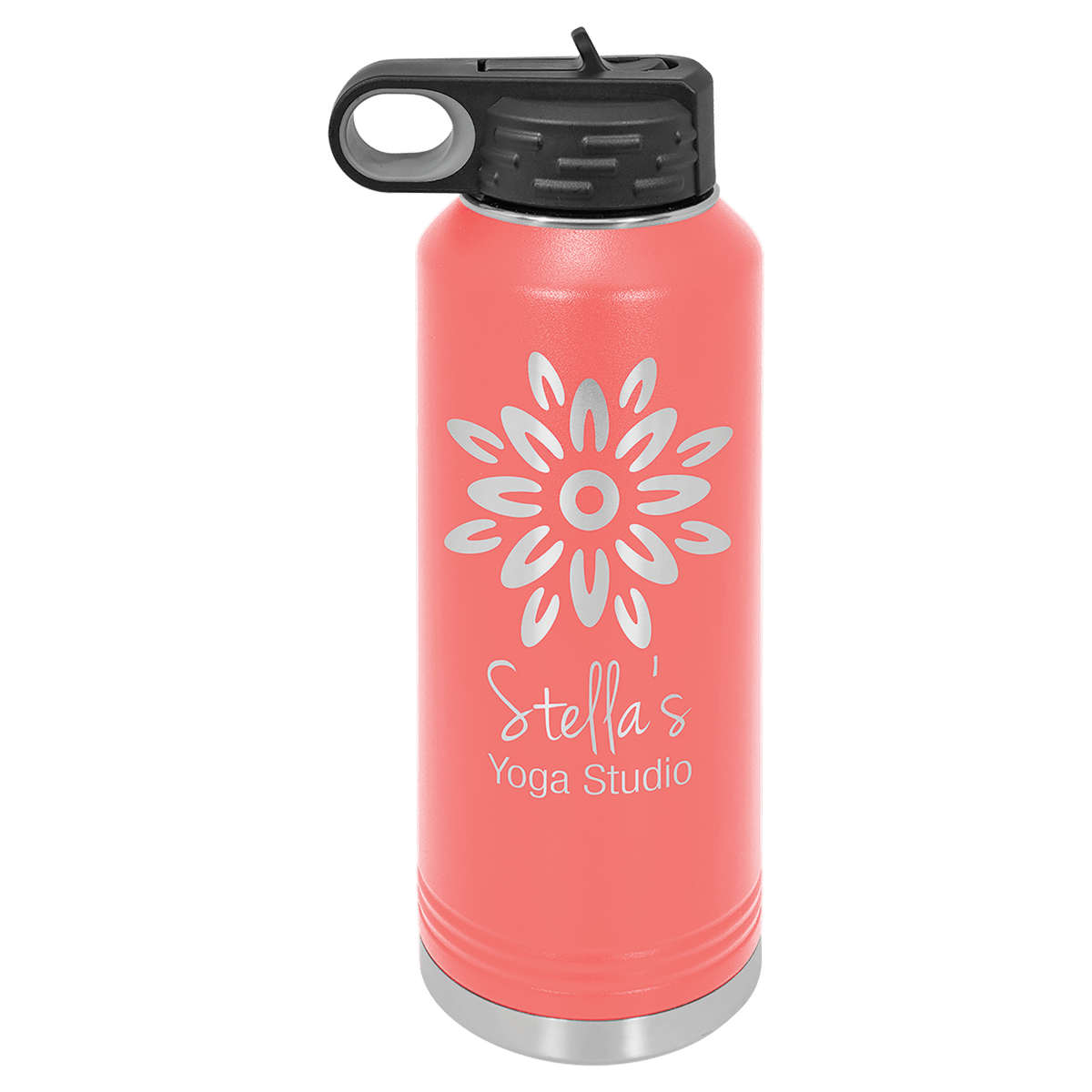 Coral 40 oz laser engraved custom logo water bottle with straw lid