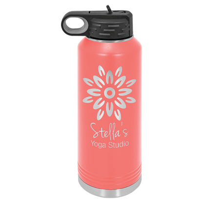 Coral 40 oz laser engraved custom logo water bottle with straw lid