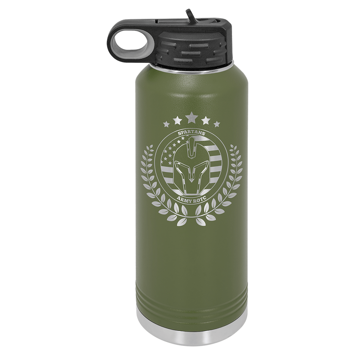 Olive Green 40 oz laser engraved custom logo water bottle with straw lid