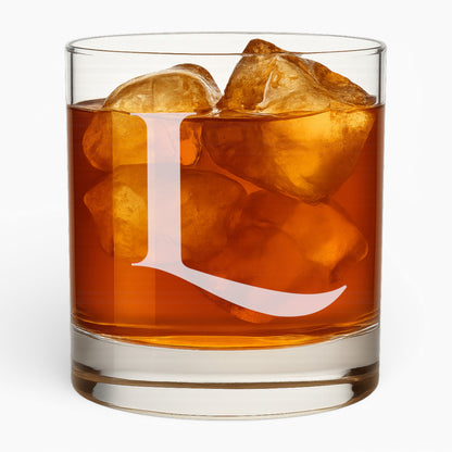 10.5 oz Whiskey Glass with Engraved Letter – Minimalist Design Alphabet