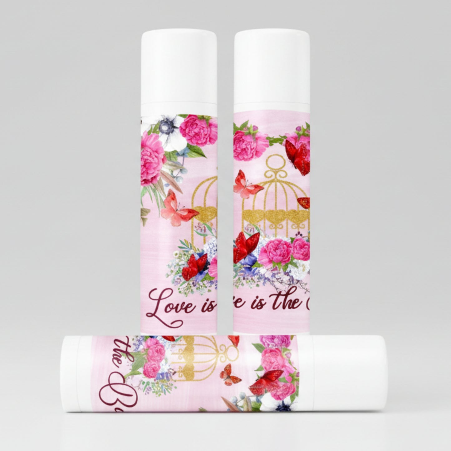 Magenta Butterfly Lip Balm Labels: Floral Party Favor Stickers