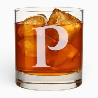 10.5 oz Whiskey Glass with Engraved Letter – Minimalist Design Alphabet