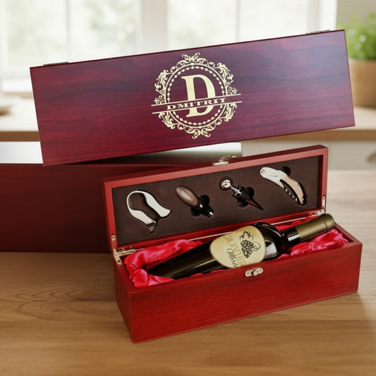 Personalized Wine Box with Tools Rosewood Birthday Gift