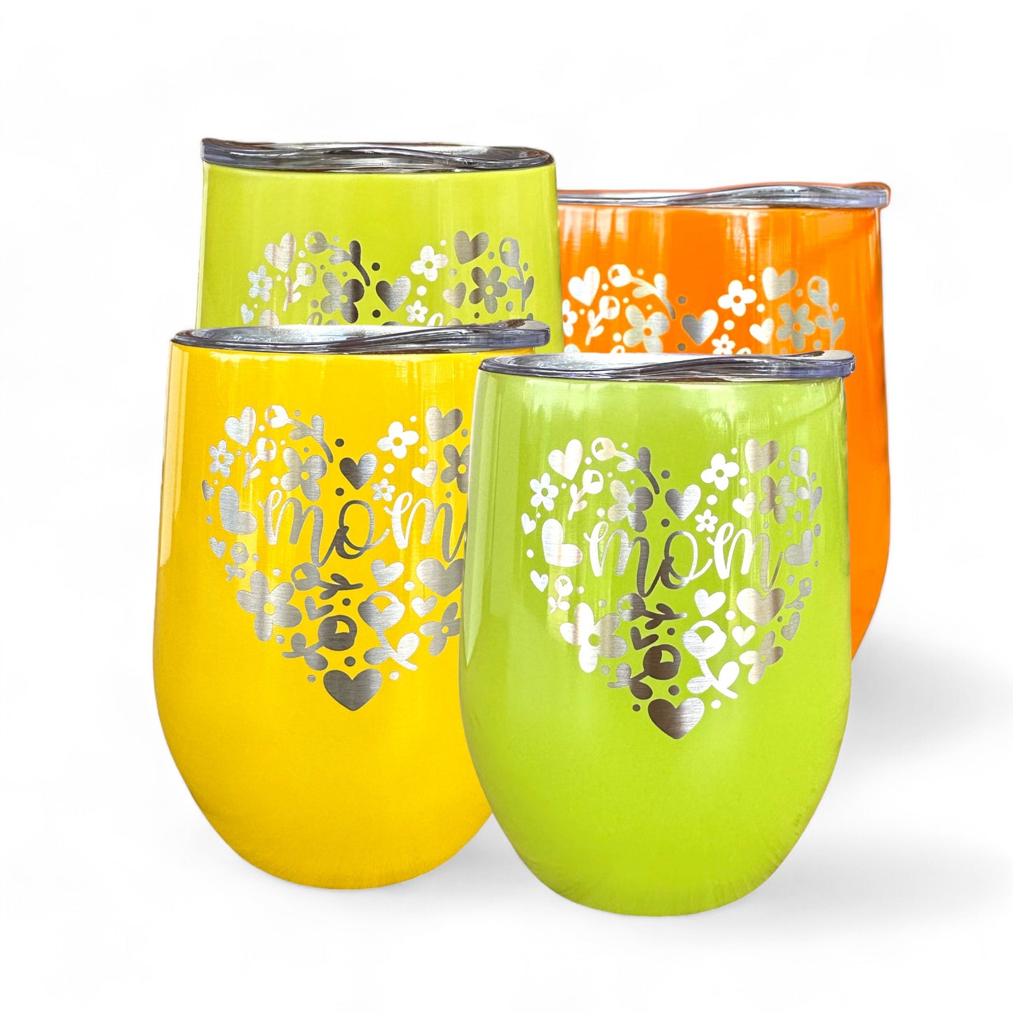 Personalized Mom Mug, Heart Flowers Wine Cup Coffee Tumbler