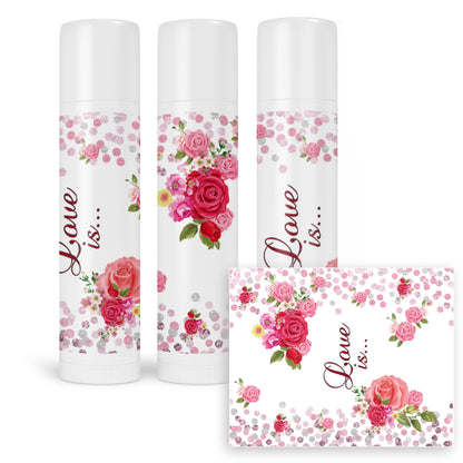 Pink Rose Lip Balm Labels: Personalized Bridal Shower Stickers 