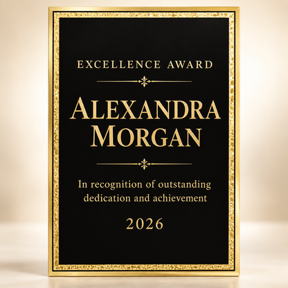Florentine Plaque Plate, Custom Engraved Award Plate, Brass Plated Steel