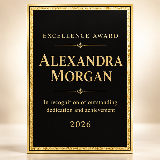 Florentine Plaque Plate, Custom Engraved Award Plate, Brass Plated Steel