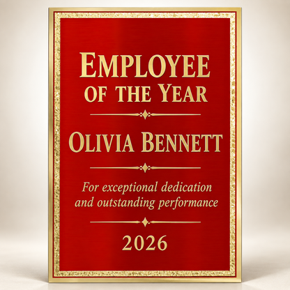 Florentine Plaque Plate, Custom Engraved Award Plate, Brass Plated Steel