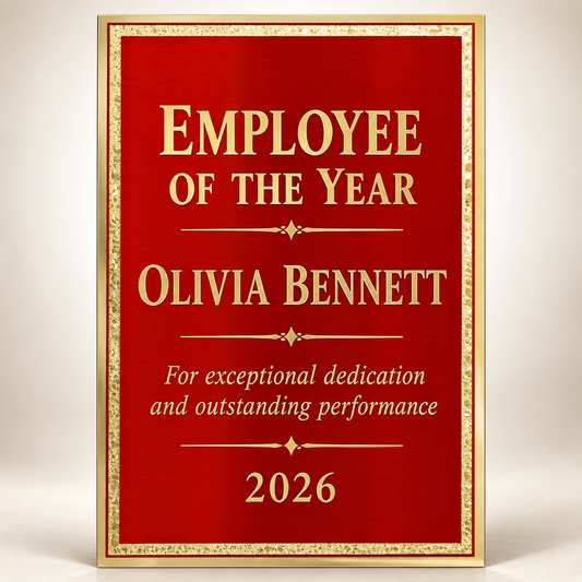 Florentine Plaque Plate, Custom Engraved Award Plate, Brass Plated Steel