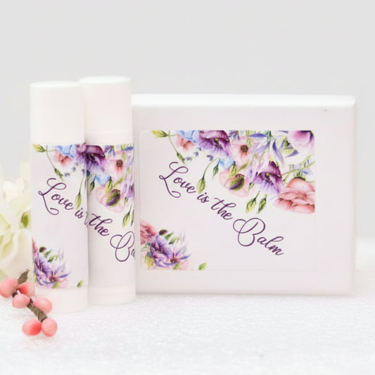 Purple Floral Wedding Lip Balm Labels: Personalized Party Favors