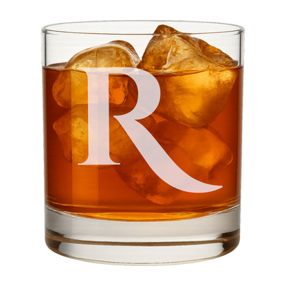 10.5 oz Whiskey Glass with Engraved Letter – Minimalist Design Alphabet