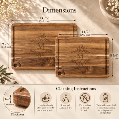 Custom Logo Acacia Cutting Board with Drip Ring & Corner Hole – Laser Engraved Personalized Board in 2 Sizes