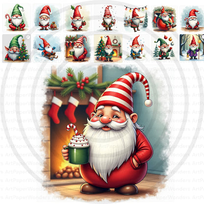 Whimsical Gnome Christmas Clipart Bundle, Holiday Graphics, Card Making and Festive Designs