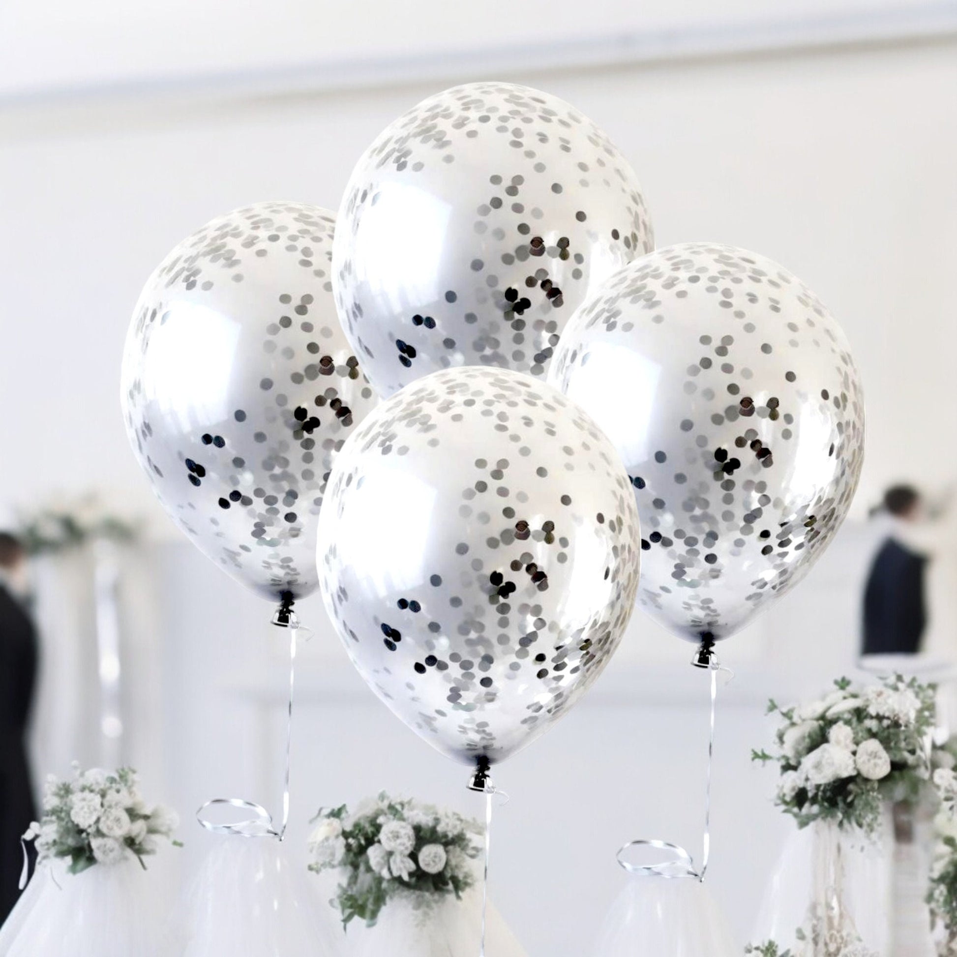 Silver Foil Confetti Balloons 11" Birthday Bridal Baby Shower Birthday Party Supply