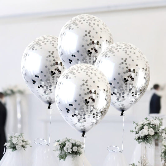 Silver Foil Confetti Balloons 11" Birthday Bridal Baby Shower Birthday Party Supply